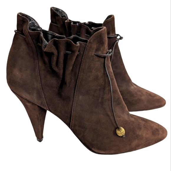 Lulu Guinness Peace Suede Drawstring Ankle Bootie Size 39.5 - Picture 2 of 12